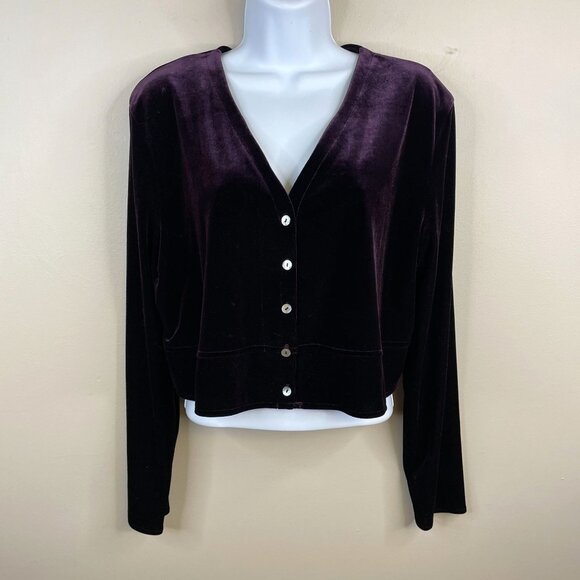 Vintage Y2K Womens Holiday Velvet Cropped Jacket Sz L NWOT Dark Purple Party Top - Picture 1 of 10